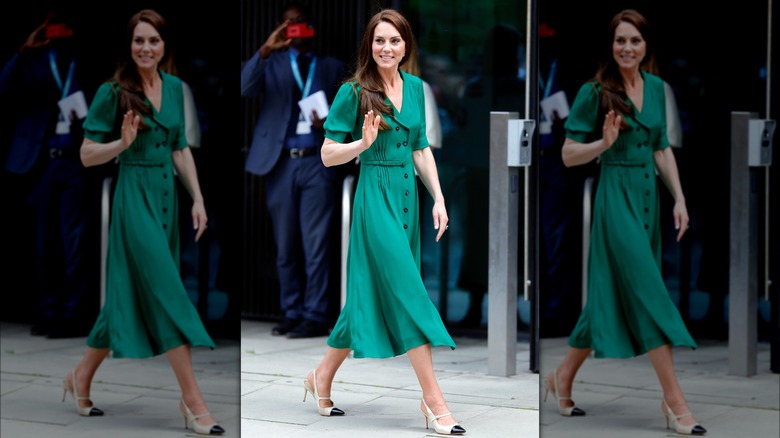 Kate Middleton in Mary Janes and green dress