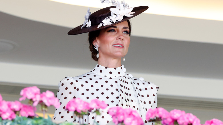 Kate Middleton smiling in polka dots