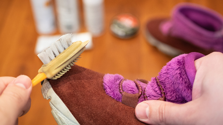 Suede brush on shoe