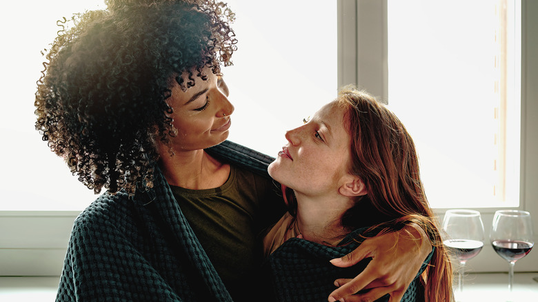 lesbian couple talking