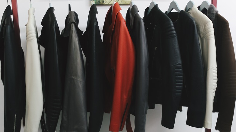 Leather jackets on hangers