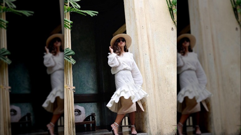 woman wearing layered skirts