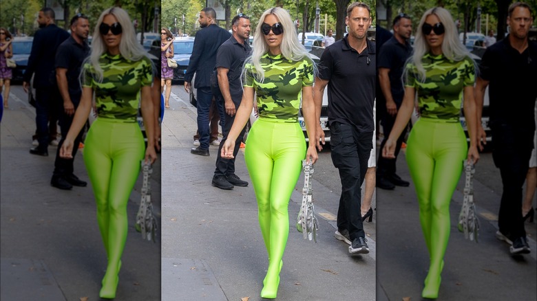 Kim Kardashian neon green pantaboots