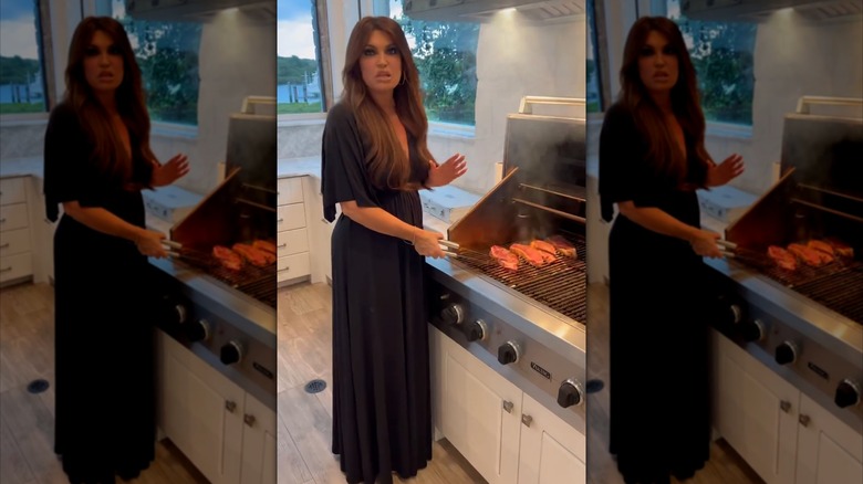 Kimberly Guilfoyle grilling in a maxi dress