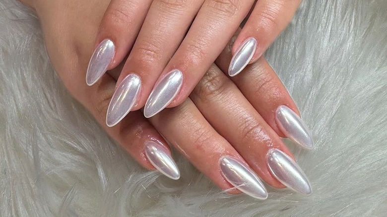 smoky gray chrome nails