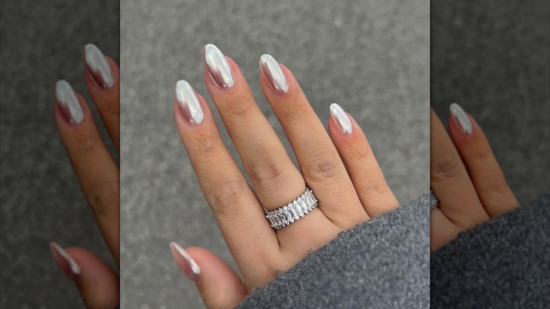 chrome gray nails on hands