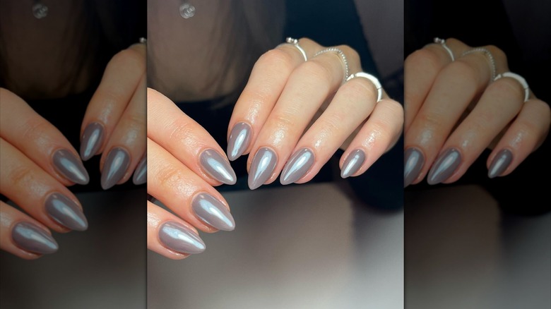 hands with flat gray manicure