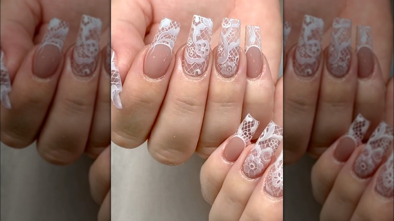 White lace nails manicure