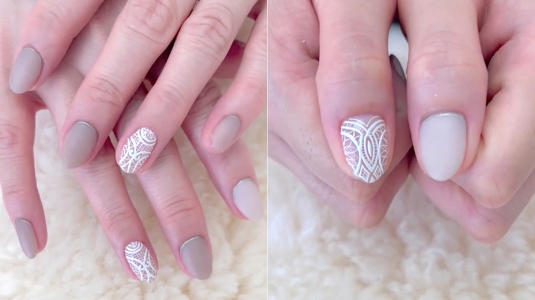 Neutral lace nails manicure