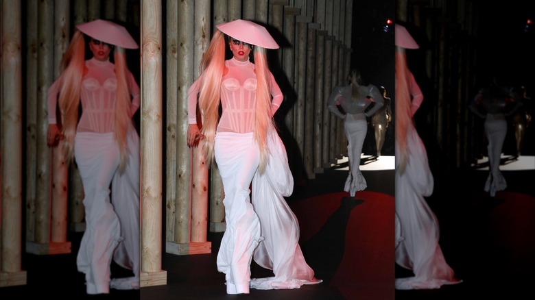 Lady Gaga walking down runway