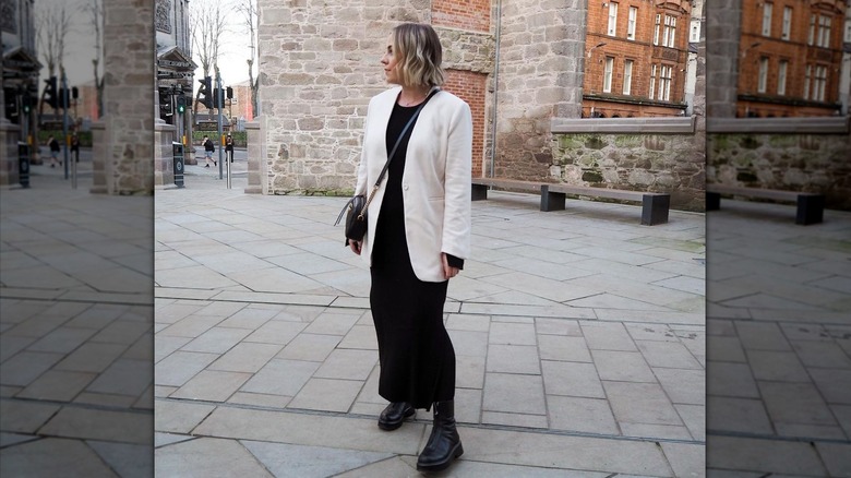 woman in white collarless blazer