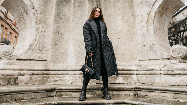 Woman in quilted coat