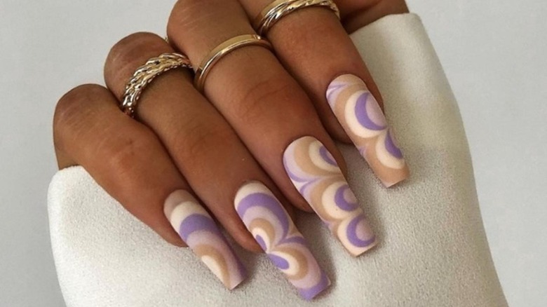 lavender brown and white swirl manicure