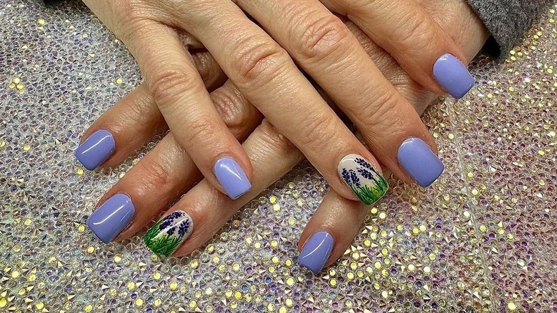 detailed lavender plant nail art