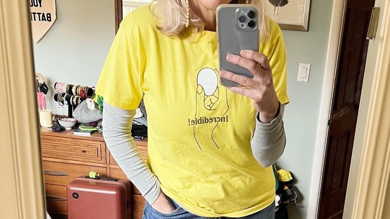 Yellow short-sleeve tee over a long-sleeve t-shirt