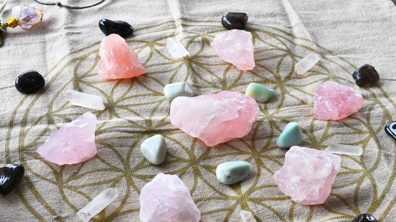 Crystal grid with pink and black stones