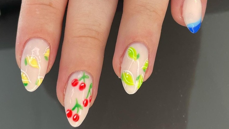 lemon, cherry, lime nail art