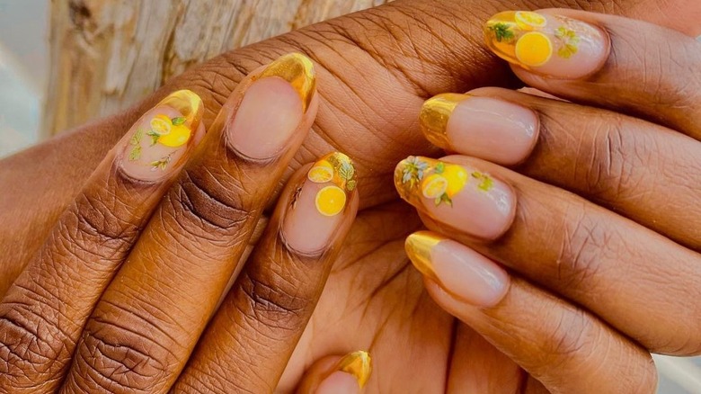 chrome yellow lemon nail art