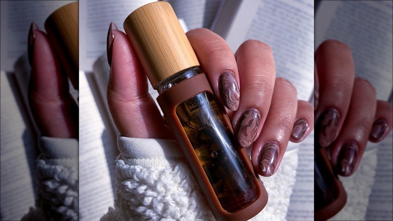 iced coffee nails with chocolate theme