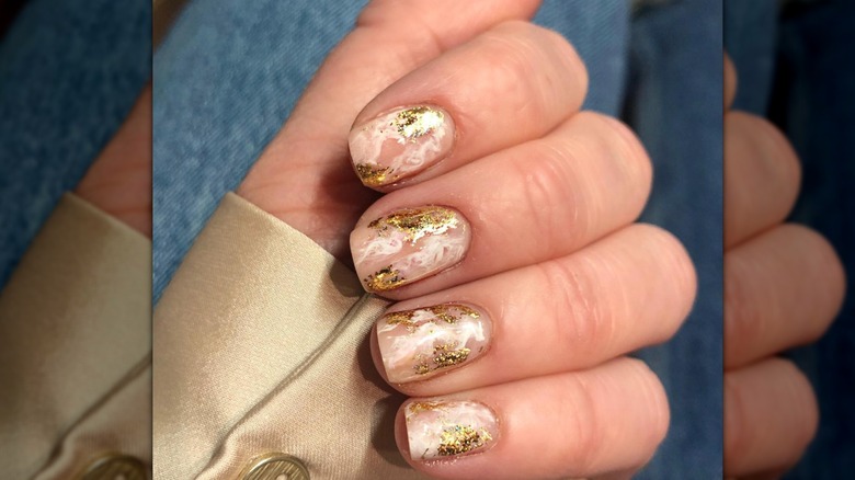 iced coffee nails with gold splashes