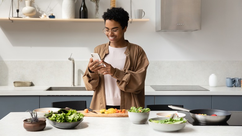 Woman making a salad