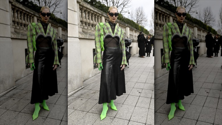 woman wearing lime green and black dress