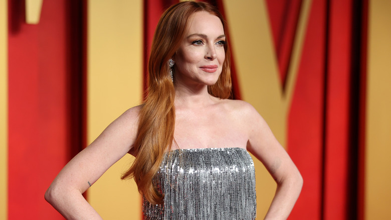 Lindsay Lohan Vanity Fair silver dress
