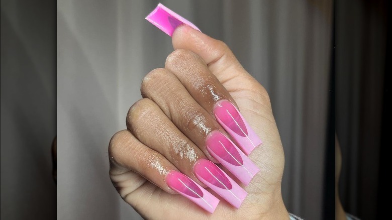 Sheer pink nails with opaque tips