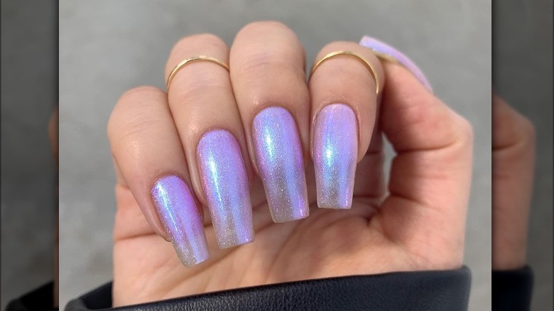 Sheer shimmery lavender nails 