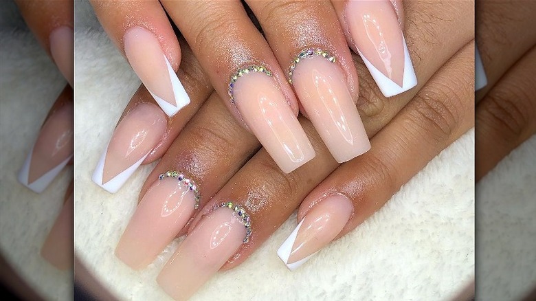 Sheer nails with white tips