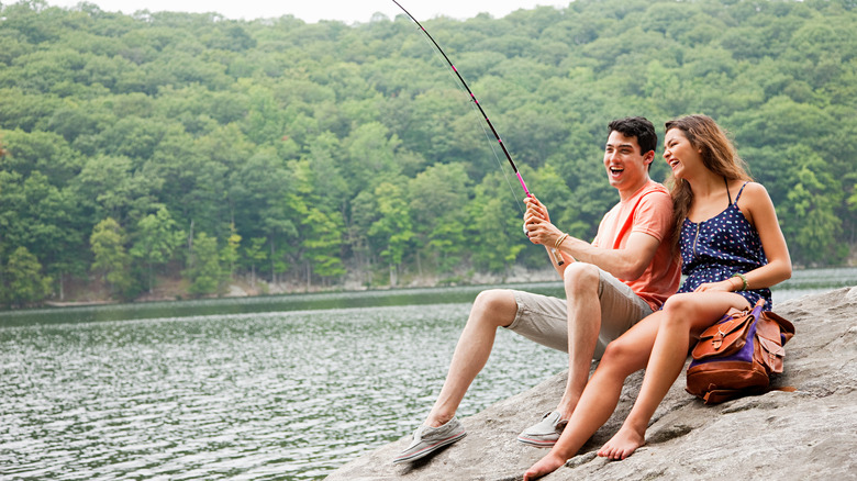 Couple fishing together