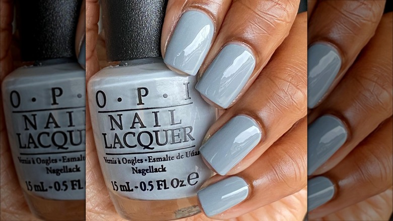 Cool gray nail polish, manicure 