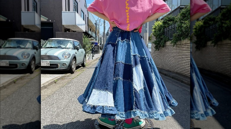 Long denim skirt