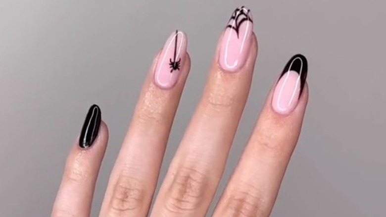 Black and pink Halloween manicure
