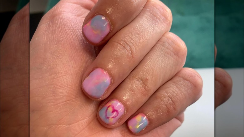 Blue and pink tie-dye nails