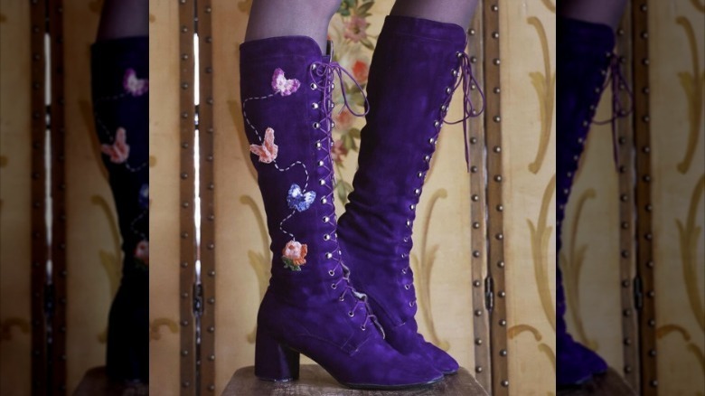 Pair of purple velvet embroidered boots