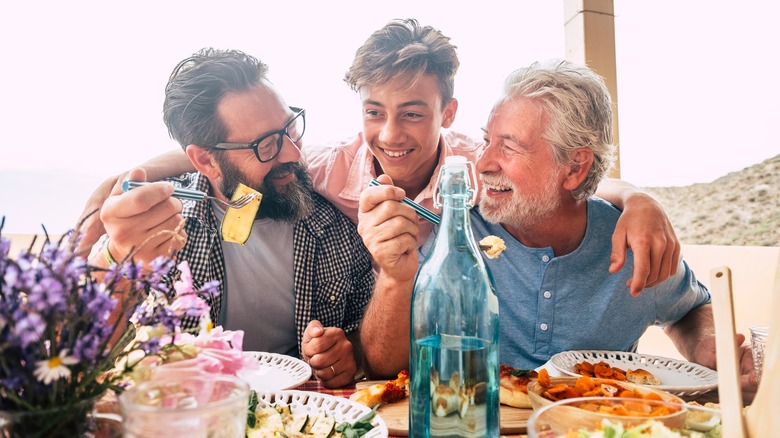 Family eating and smiling