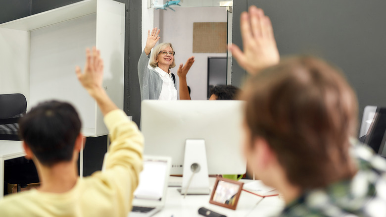 waving at coworkers