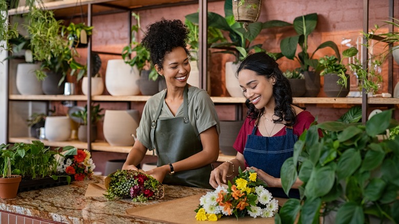 women talking at work