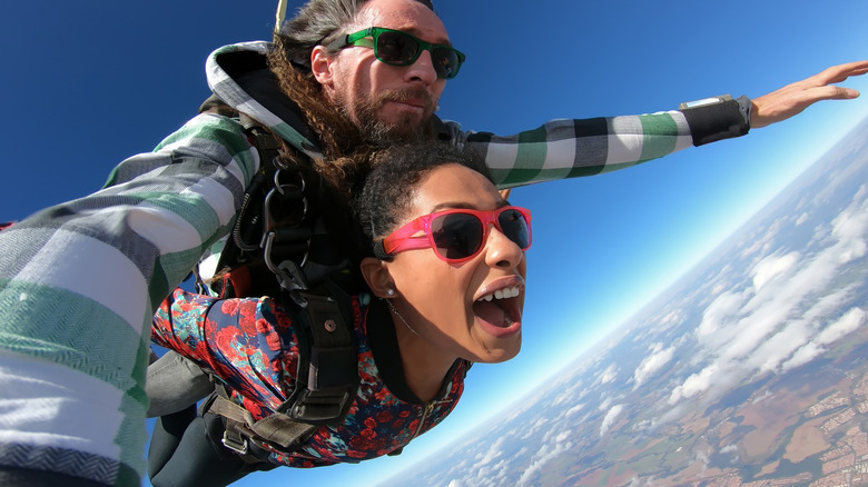 young woman skydiving