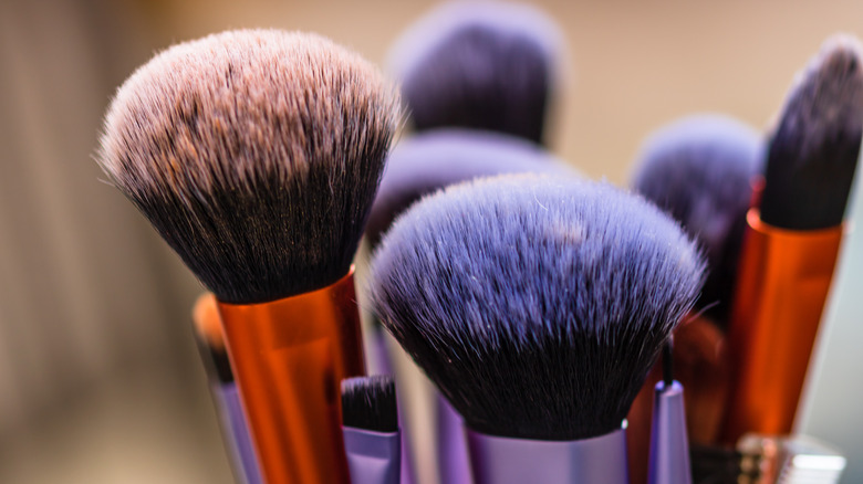 Closeup of makeup brushes