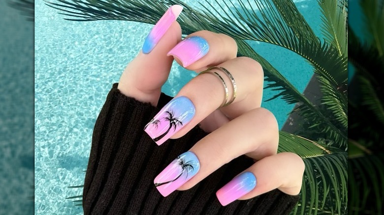 Blue and pink sunset manicure