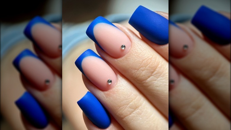 Blue square matte french nails