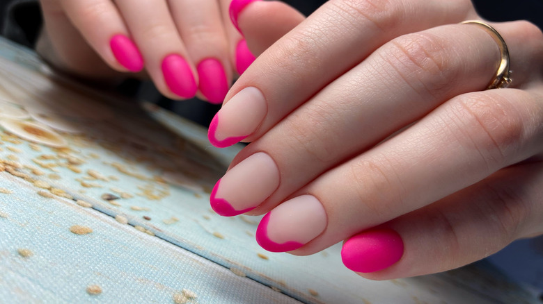 Pink matte french manicure