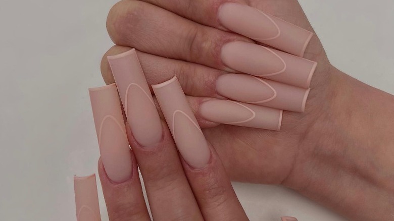 nude matte nails with line design