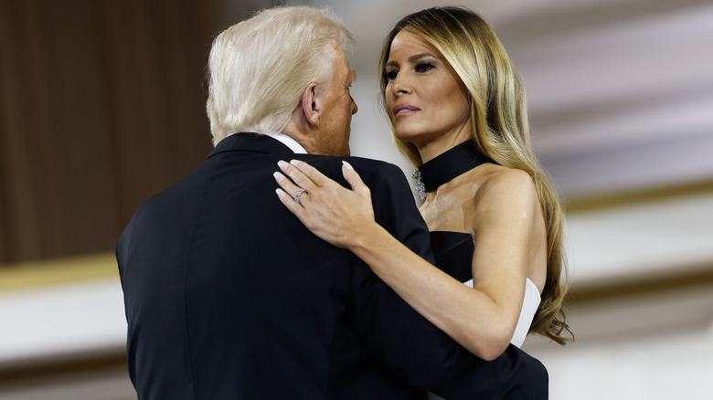 Donald and Melania Trump dancing at the 2025 inaugural ball.