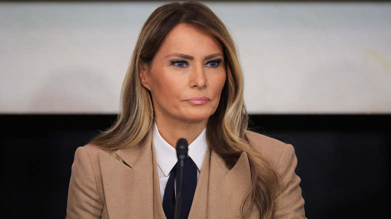 Melania Trump wearing a beige suit