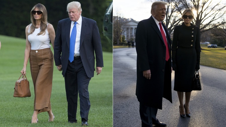 Melania Trump walking with Donald with two different Birkin bags