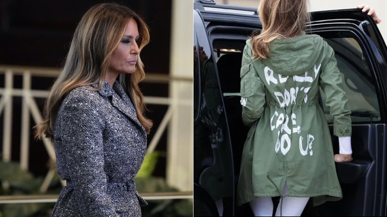 Melania Trump wearing a gray coat to Rosalynn Carter's funeral