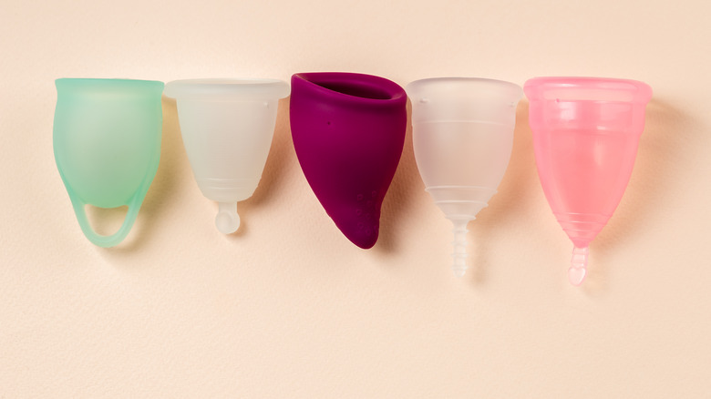 Five menstrual cups in a row